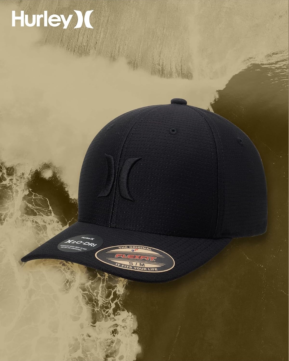 Hurley Men’s Baseball Cap – Lightweight Curved Bill H2O Dri Fitted Caps for Men(Black)