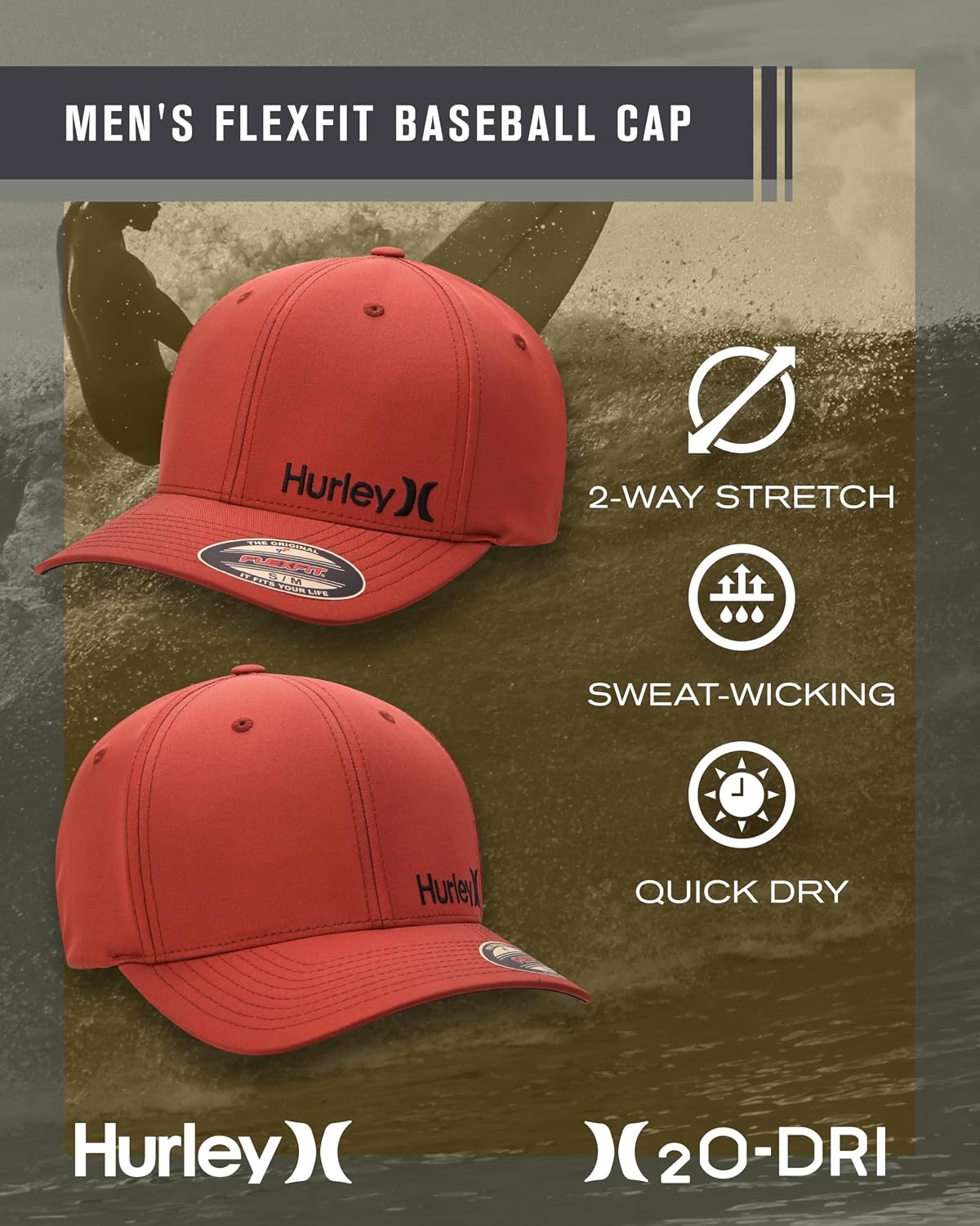 Hurley mens One & Only Corp Flexfit Perma Curve Bill Baseball Hat(Magic Ember)