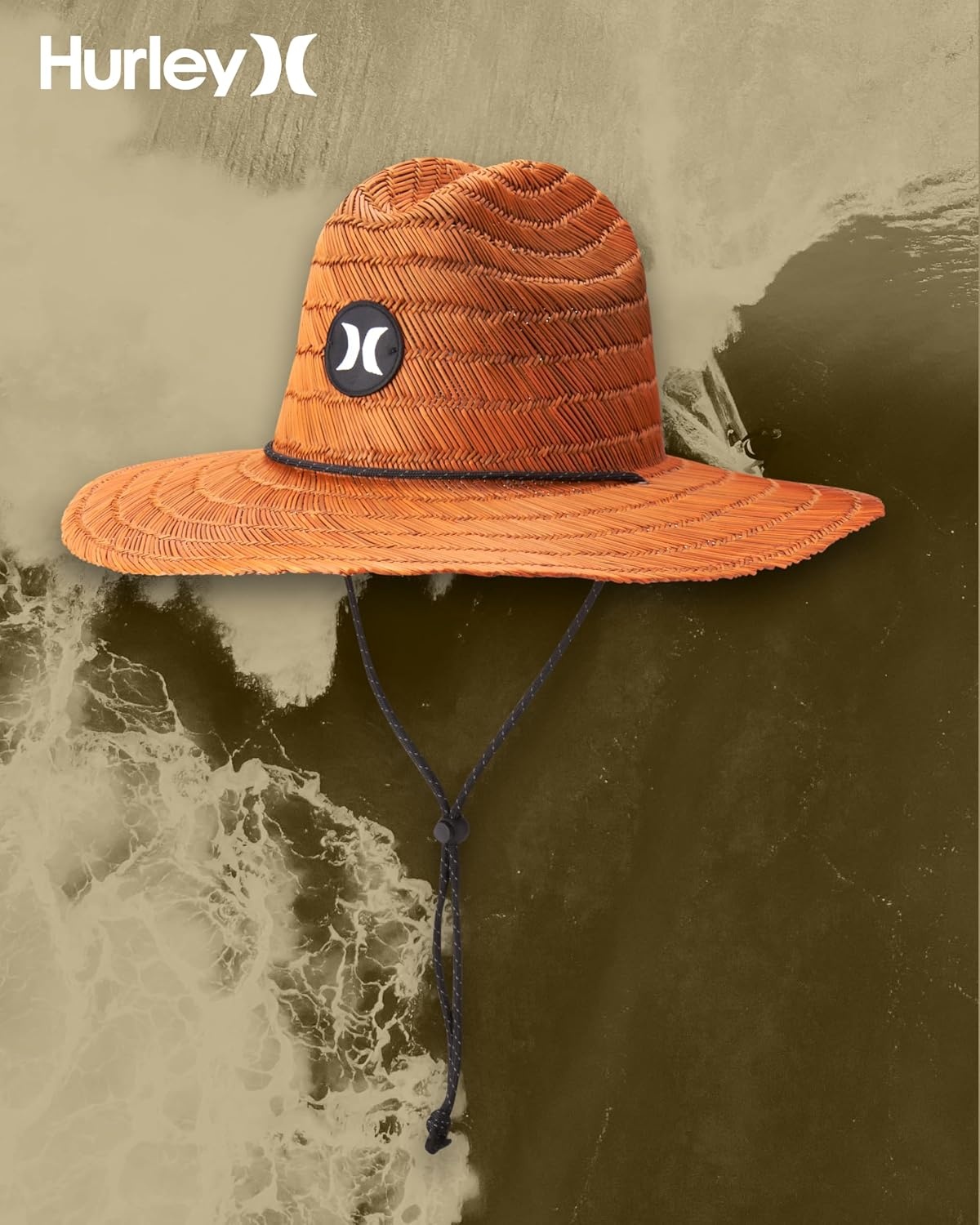 Hurley Men’s Straw Hat – Weekender Natural Straw Hat with Medium Brim and Chin Strap – Beach Fishing Sun Hats for Men(Brown)